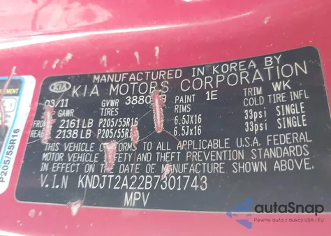 2011 Kia Soul +/!/Sport z USA, uszkodzony, nr VIN KNDJT2A22B7301743